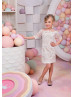 Ivory Lace Knee Length Flower Girl Dress With Detachable Train